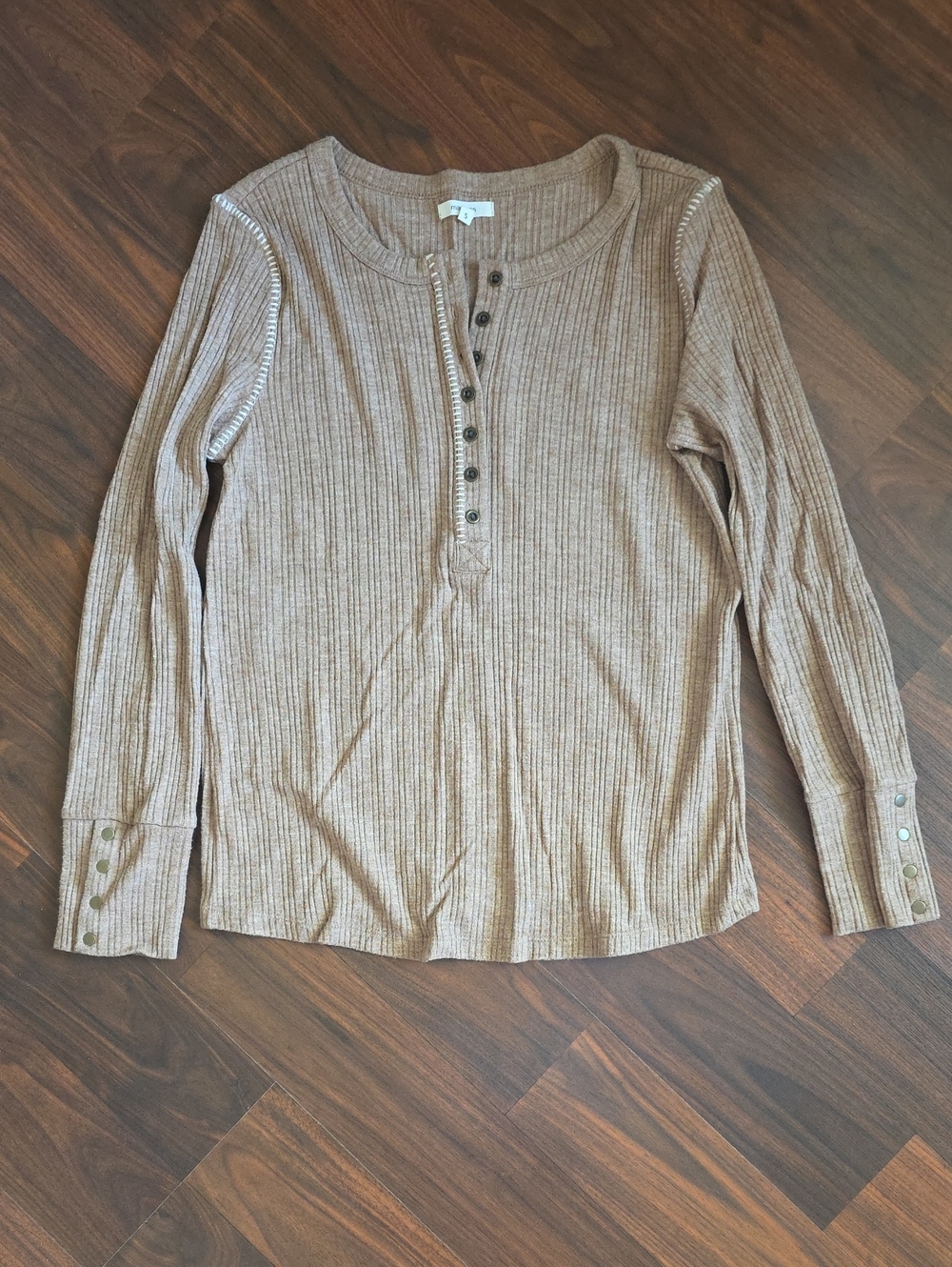 Maurices Ribbed Long-Sleeve Henley Top in Light Brown